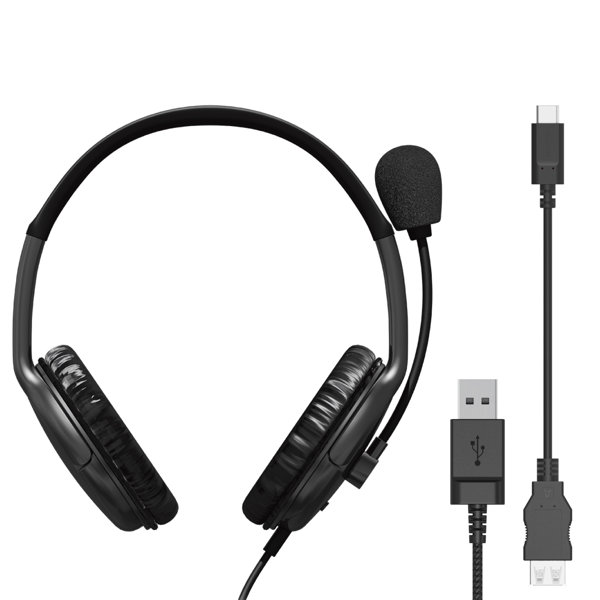ヘッドセット ステレオ 有線 USB接続 両耳 オーバーヘッド型 無指向性 ヘッドホン マイク付き タイプC変換ケーブル付 テレワーク Web会議 ブラック